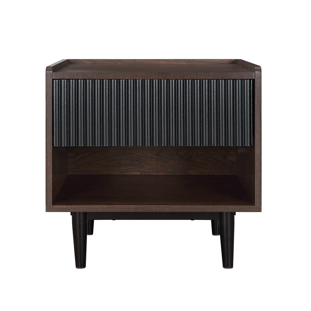 Manhattan Comfort Duane Mid-Century Modern 20" Fluted Nightstand in Black (1-Drawer)