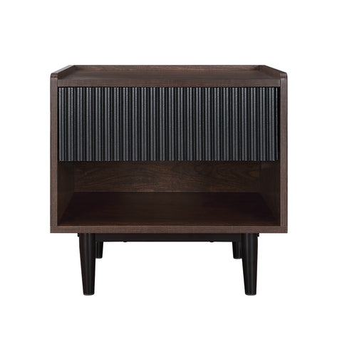 Manhattan Comfort Duane Mid-Century Modern 20" Fluted Nightstand in Black (1-Drawer)