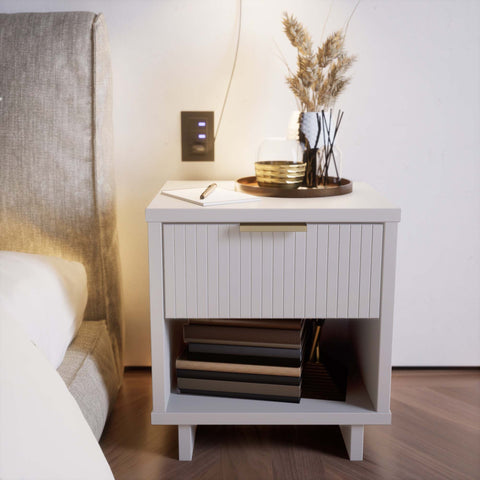 Manhattan Comfort Granville Modern 18" Nightstand in White (1-Drawer)