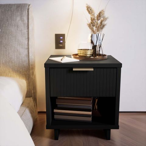 Manhattan Comfort Granville Modern 18" Nightstand in Black (1-Drawer)