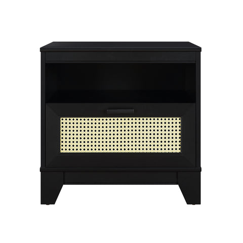 Manhattan Comfort Sheridan Mid-Century Modern 22" Nightstand in Black (1-Drawer)