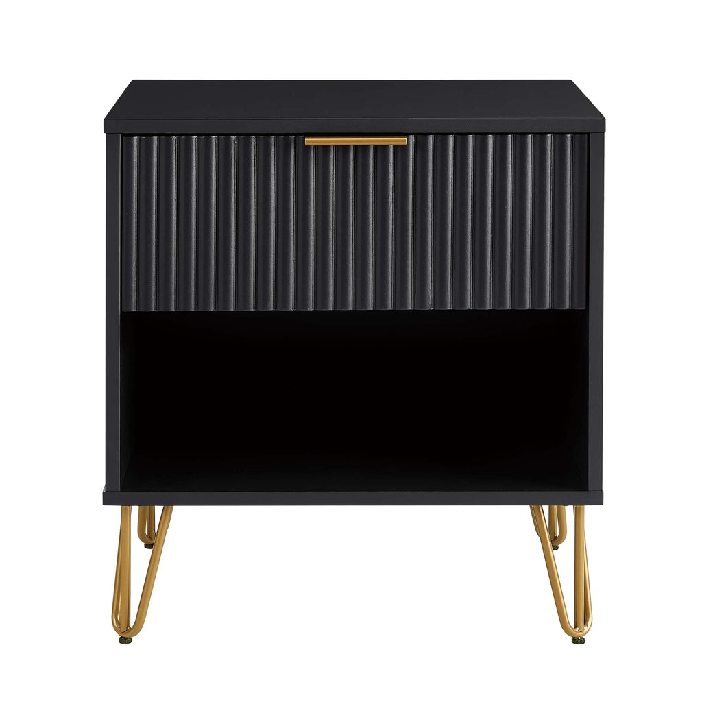 Manhattan Comfort Dumbo Modern 20" Fluted Nightstand in Black (1-Drawer)