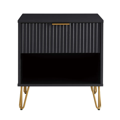 Manhattan Comfort Dumbo Modern 20" Fluted Nightstand in Black (1-Drawer)