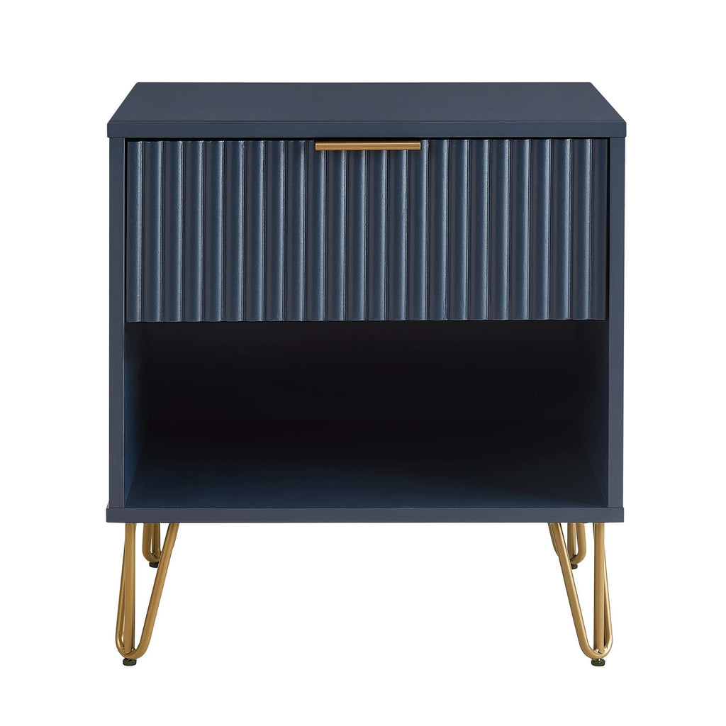 Manhattan Comfort Dumbo Modern 20" Fluted Nightstand in Midnight Blue (1-Drawer)