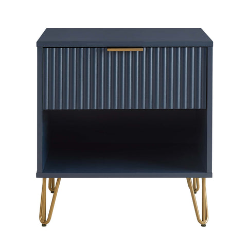Manhattan Comfort Dumbo Modern 20" Fluted Nightstand in Midnight Blue (1-Drawer)