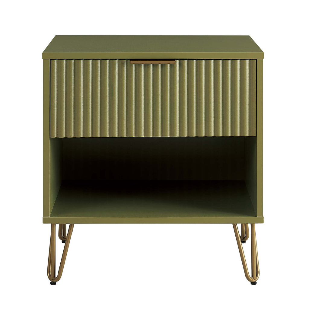 Manhattan Comfort Dumbo Modern 20" Fluted Nightstand in Olive Green (1-Drawer)