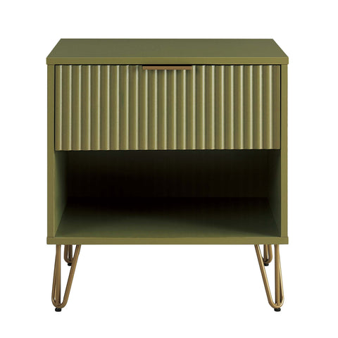 Manhattan Comfort Dumbo Modern 20" Fluted Nightstand in Olive Green (1-Drawer)