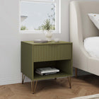 Manhattan Comfort Dumbo Modern 20" Fluted Nightstand in Olive Green (1-Drawer)