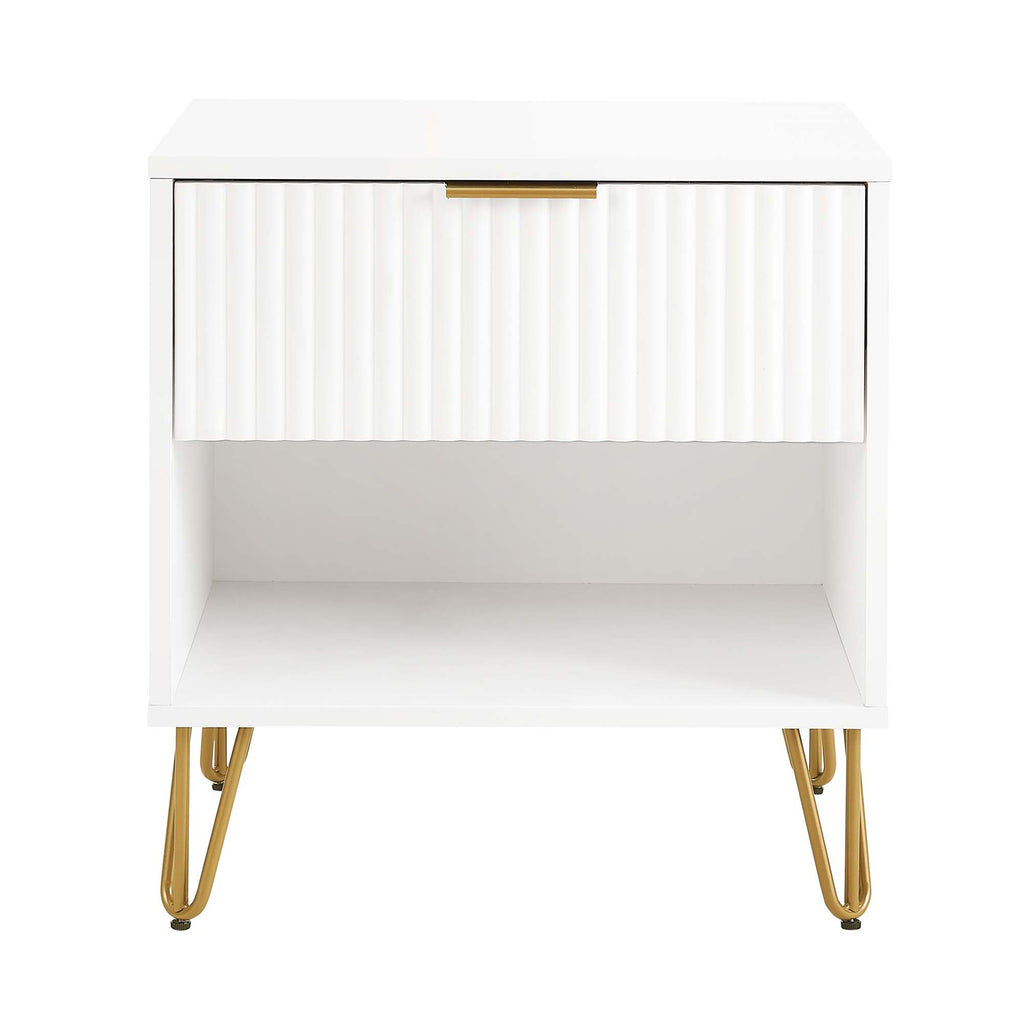 Manhattan Comfort Dumbo Modern 20" Fluted Nightstand in White (1-Drawer)