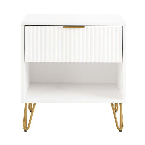 Manhattan Comfort Dumbo Modern 20" Fluted Nightstand in White (1-Drawer)