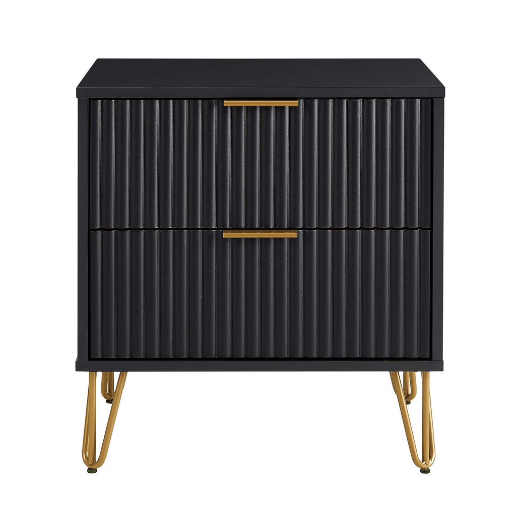 Manhattan Comfort Dumbo Modern 20" Fluted Nightstand in Black (2-Drawer)