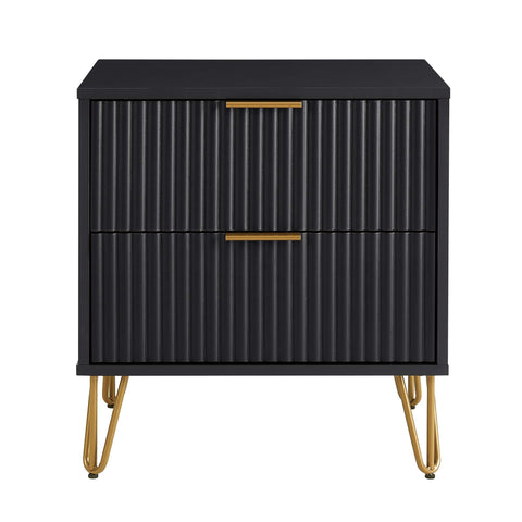 Manhattan Comfort Dumbo Modern 20" Fluted Nightstand in Black (2-Drawer)