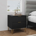 Manhattan Comfort Dumbo Modern 20" Fluted Nightstand in Black (2-Drawer)