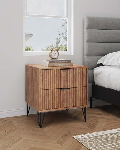 Manhattan Comfort Dumbo Modern 20" Fluted Nightstand in Golden Brown (2-Drawer)