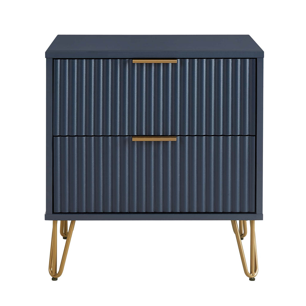 Manhattan Comfort Dumbo Modern 20" Fluted Nightstand in Midnight Blue (2-Drawer)