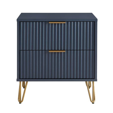 Manhattan Comfort Dumbo Modern 20" Fluted Nightstand in Midnight Blue (2-Drawer)
