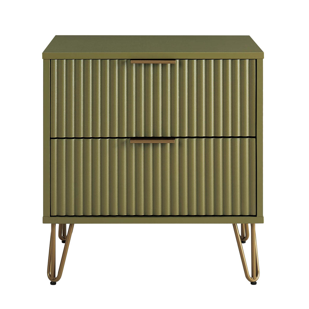 Manhattan Comfort Dumbo Modern 20" Fluted Nightstand in Olive Green (2-Drawer)