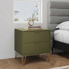 Manhattan Comfort Dumbo Modern 20" Fluted Nightstand in Olive Green (2-Drawer)