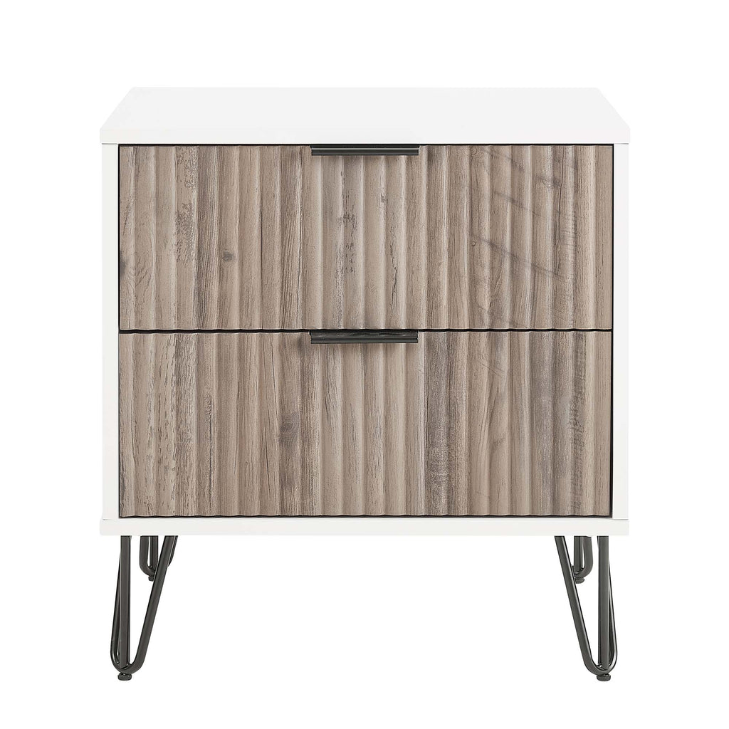 Manhattan Comfort Dumbo Modern 20" Fluted Nightstand in Rustic Gray and White (2-Drawer)