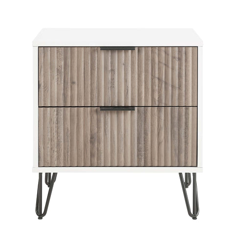 Manhattan Comfort Dumbo Modern 20" Fluted Nightstand in Rustic Gray and White (2-Drawer)