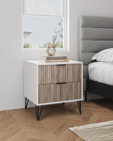 Manhattan Comfort Dumbo Modern 20" Fluted Nightstand in Rustic Gray and White (2-Drawer)