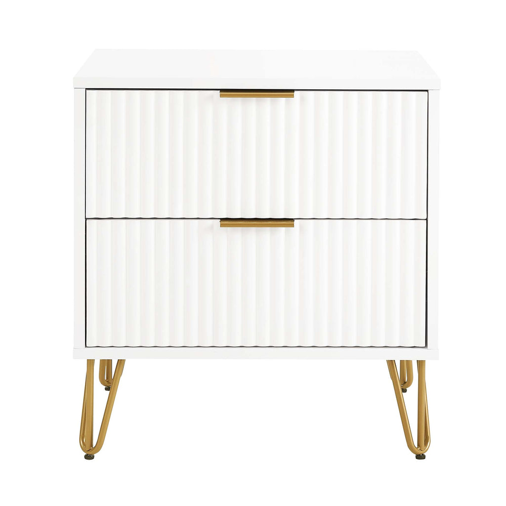 Manhattan Comfort Dumbo Modern 20" Fluted Nightstand in White (2-Drawer)
