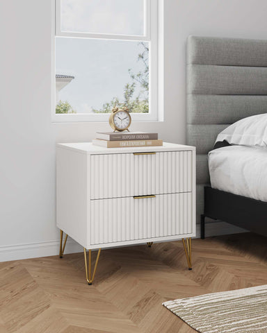 Manhattan Comfort Dumbo Modern 20" Fluted Nightstand in White (2-Drawer)