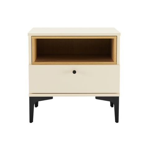 Manhattan Comfort Amara Modern 20" Nightstand in Cream and Light Oak (1-Drawer)