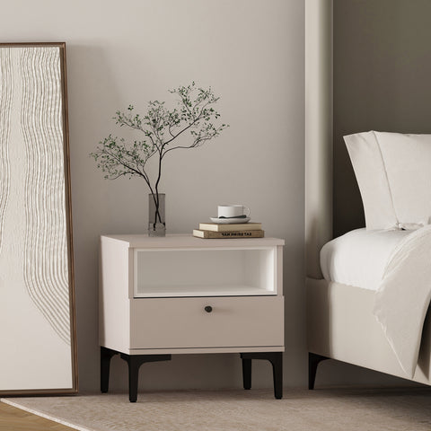 Manhattan Comfort Amara Modern 20" Nightstand in Pale Rose and White (1-Drawer)