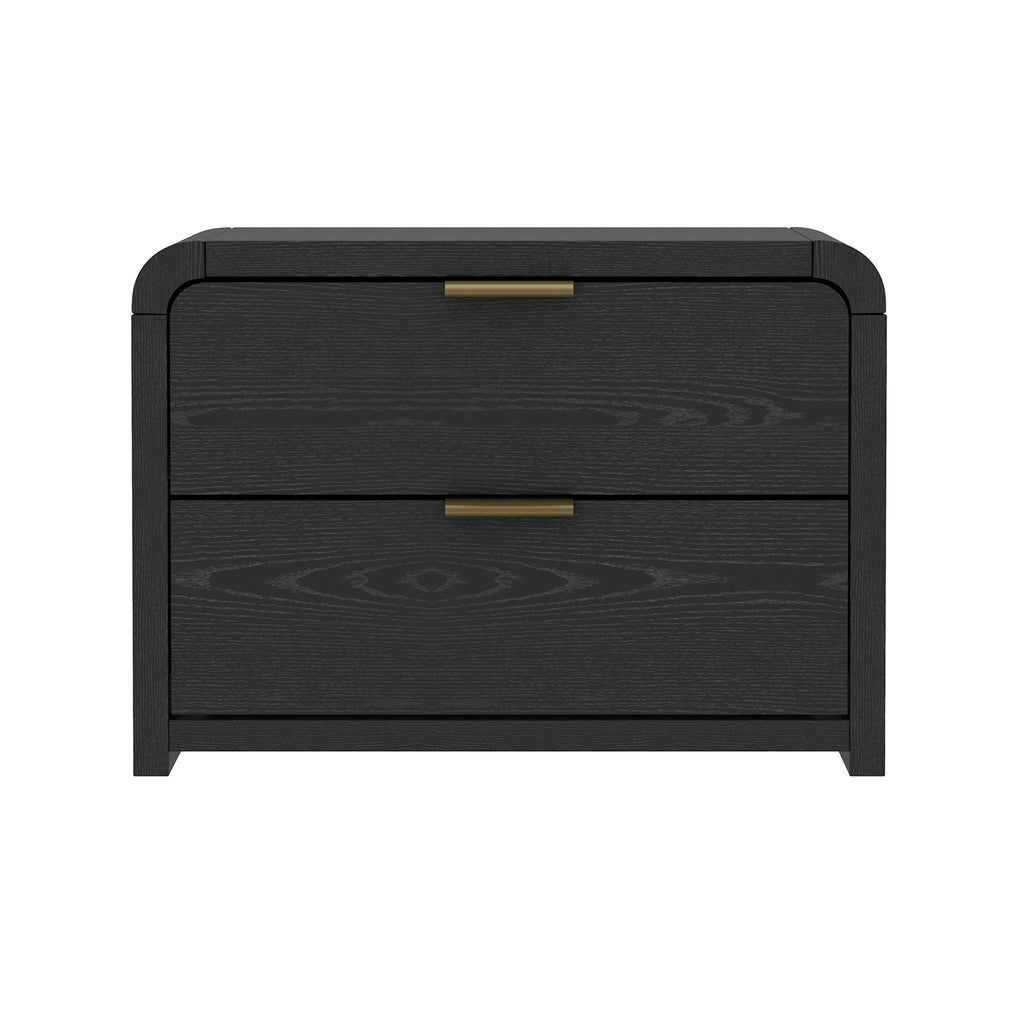 Manhattan Comfort Grace Modern 28" Nightstand in Black and Gold (2-Drawer)