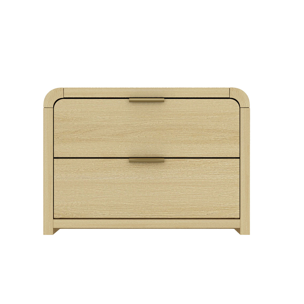 Manhattan Comfort Grace Modern 28" Nightstand in Natural Oak and Gold (2-Drawer)