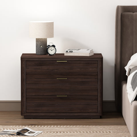 Manhattan Comfort Evelyn Modern 32" Nightstand in Brown (3-Drawer)