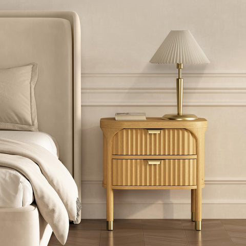 Manhattan Comfort Park Contemporary 24" Solid Wood Nightstand in Natural (2-Drawer)