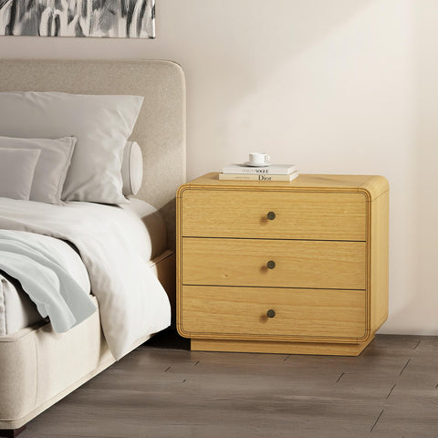 Manhattan Comfort Liora Contemporary 28" Solid Wood Nightstand in Natural (3-Drawer)