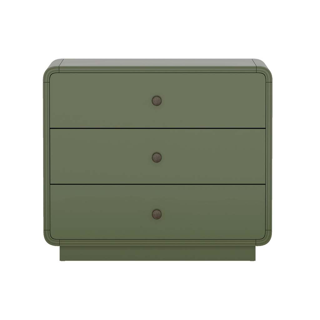 Manhattan Comfort Liora Contemporary 28" Solid Wood Nightstand in Green (3-Drawer)