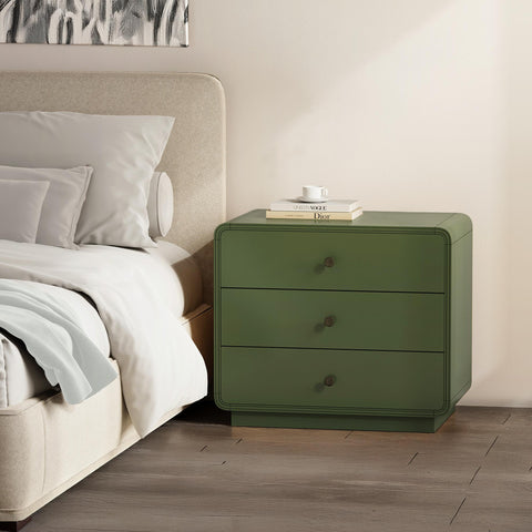 Manhattan Comfort Liora Contemporary 28" Solid Wood Nightstand in Green (3-Drawer)