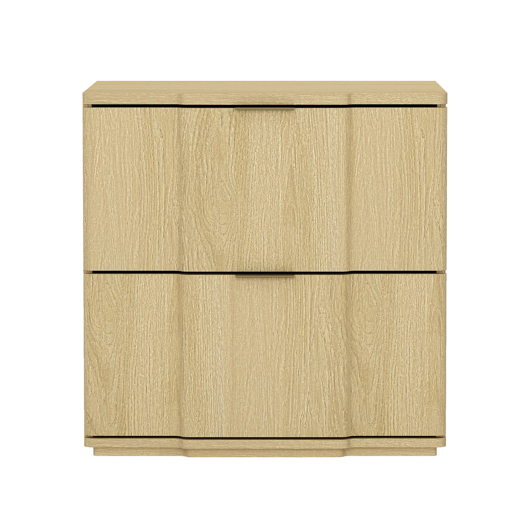 Manhattan Comfort Clive Mid-Century Modern 22" Nightstand in Natural and Gold (2-Drawer)