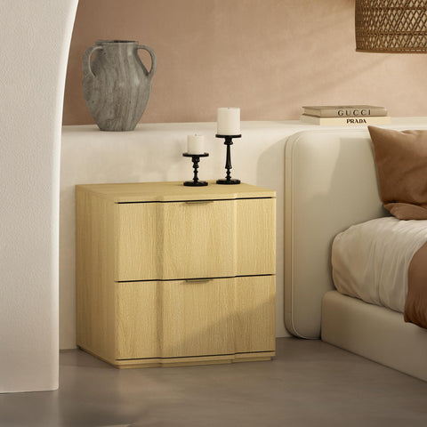 Manhattan Comfort Clive Mid-Century Modern 22" Nightstand in Natural and Gold (2-Drawer)