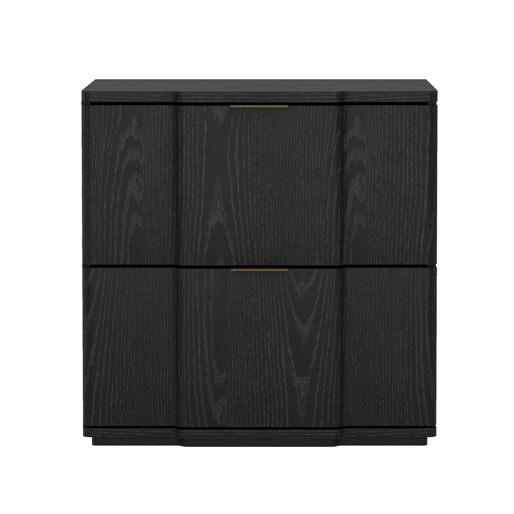 Manhattan Comfort Clive Mid-Century Modern 22" Nightstand in Black and Gold (2-Drawer)