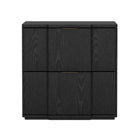 Manhattan Comfort Clive Mid-Century Modern 22" Nightstand in Black and Gold (2-Drawer)