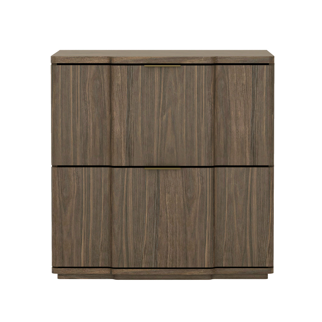 Manhattan Comfort Clive Mid-Century Modern 22" Nightstand in Walnut and Gold (2-Drawer)