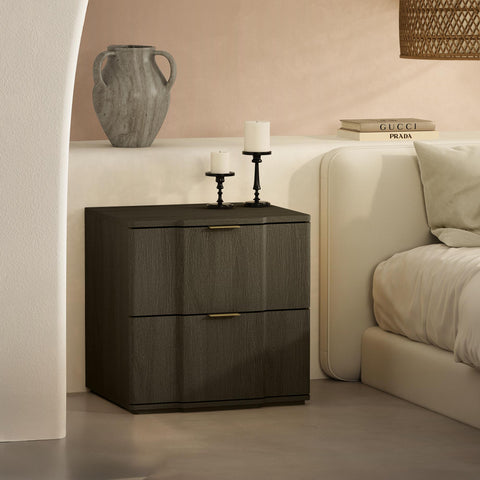 Manhattan Comfort Clive Mid-Century Modern 22" Nightstand in Walnut and Gold (2-Drawer)