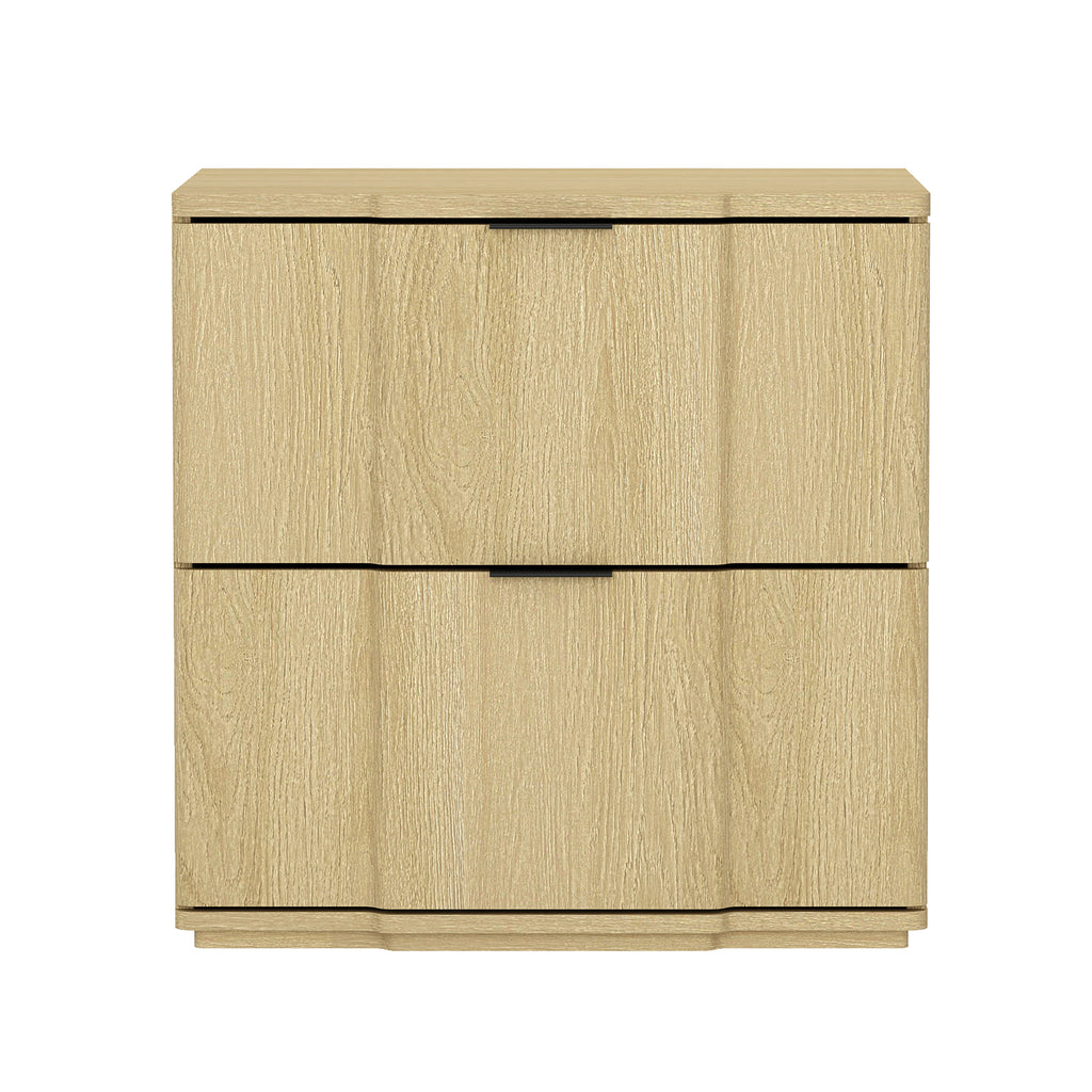 Manhattan Comfort Clive Mid-Century Modern 22" Nightstand in Natural and Black (2-Drawer)
