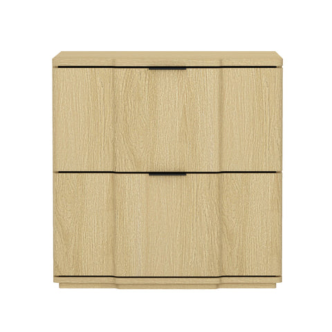 Manhattan Comfort Clive Mid-Century Modern 22" Nightstand in Natural and Black (2-Drawer)