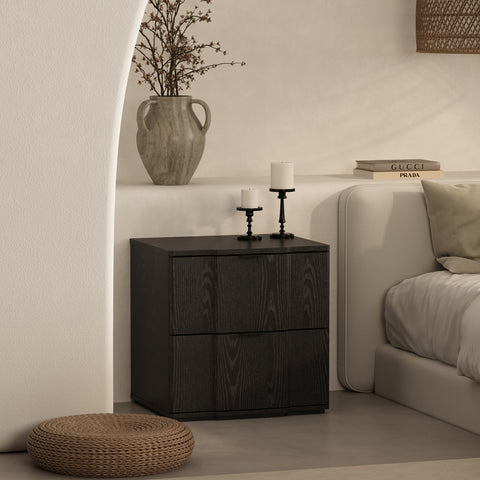 Manhattan Comfort Clive Mid-Century Modern 22" Nightstand in Black (2-Drawer)