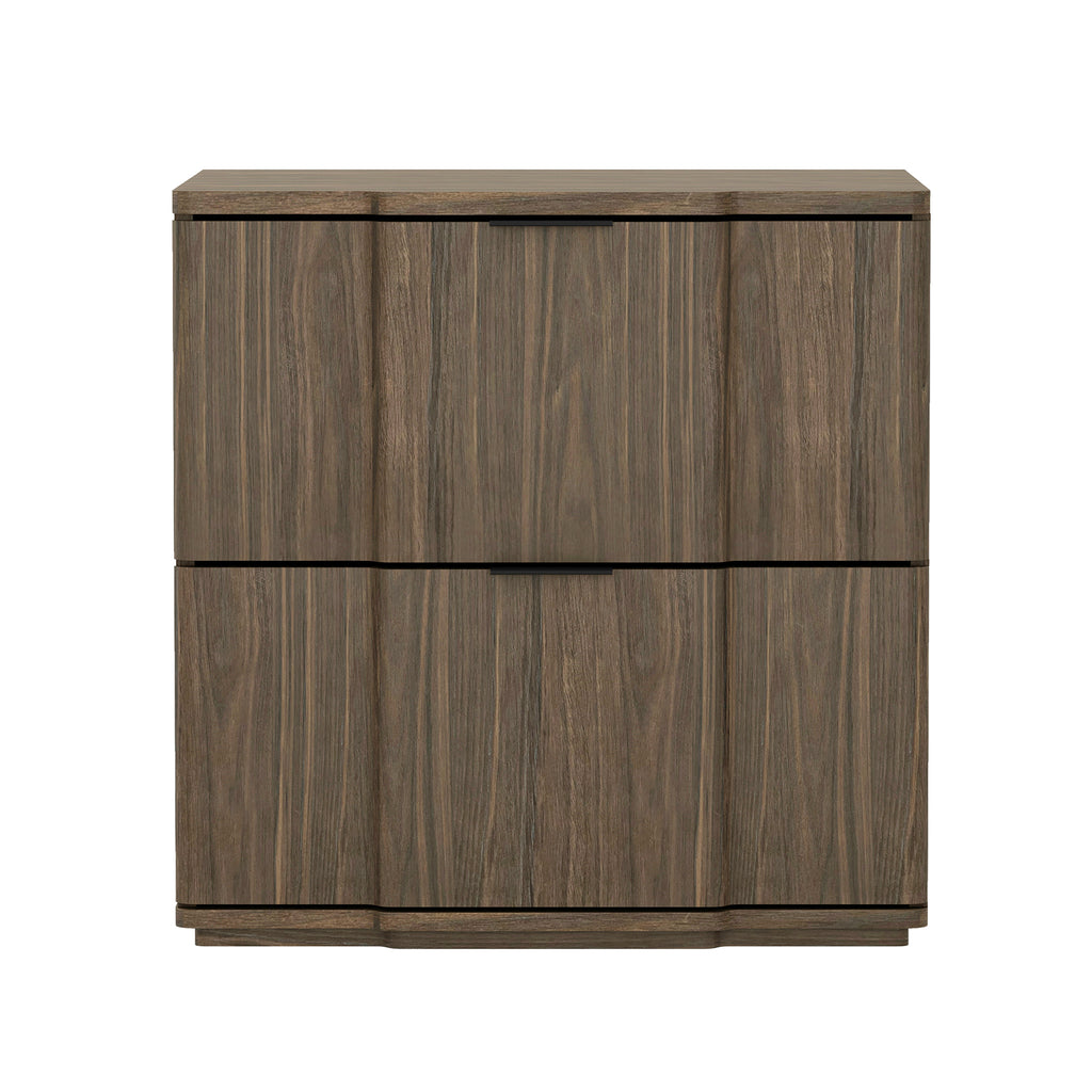 Manhattan Comfort Clive Mid-Century Modern 22" Nightstand in Walnut and Black (2-Drawer)