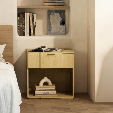 Manhattan Comfort Clive Mid-Century Modern 22" Nightstand in Natural Oak (1-Drawer)