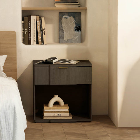 Manhattan Comfort Clive Mid-Century Modern 22" Nightstand in Walnut (1-Drawer)