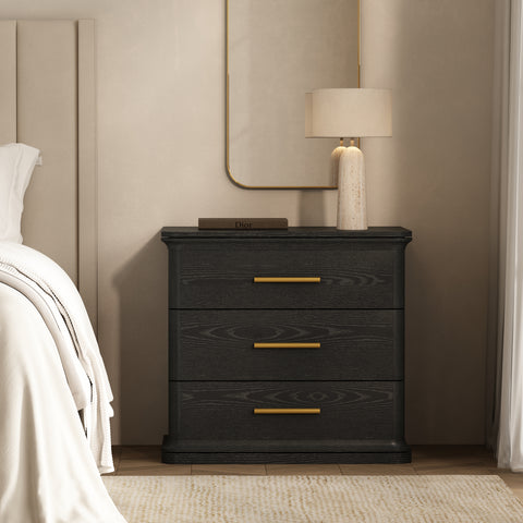 Manhattan Comfort Clifford Traditional Nightstand in Black (3-Drawer)
