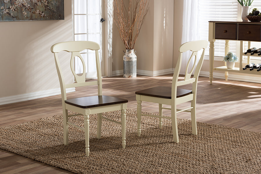 Baxton Studio Napoleon French Country Cottage Buttermilk and "Cherry" Brown Finishing Wood Dining Chair